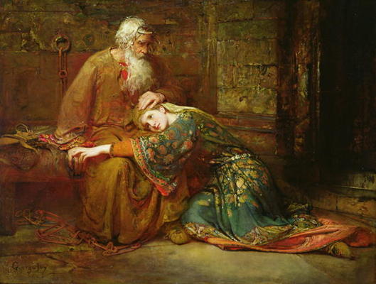 Cordelia comforting her father, King Lear, in prison, 1886 (oil on canvas) von George William Joy