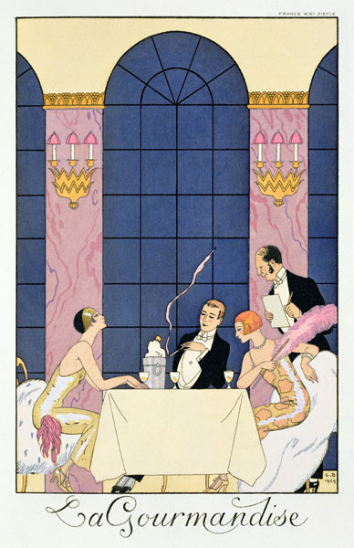 The Gourmands, 1920-30 (pochoir print) von Georges Barbier