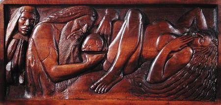 Birth, wooden bed panel von Georges Lacombe