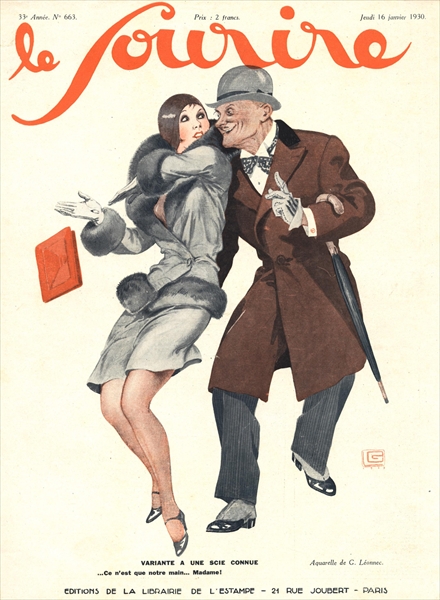Front cover of ''Le Sourire'', January 1930 (colour litho)  von Georges Leonnec