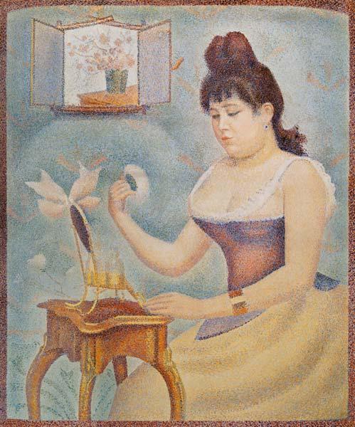 Frau mit Puderquaste vor einem Spiegel 1889