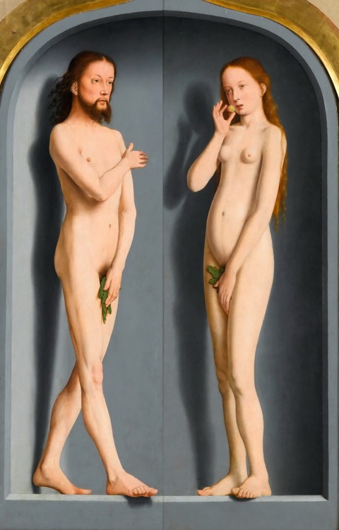 Adam und Eva (Triptychon der Familie Sedano, Rückseite der Flügel) von Gerard David