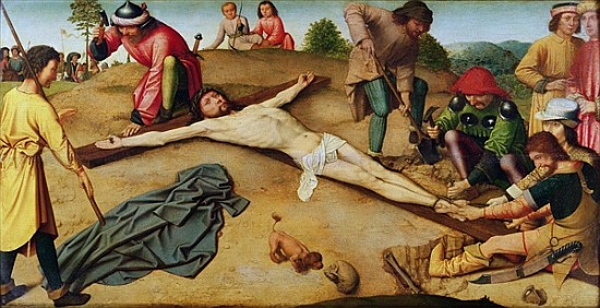 Christ Nailed to the Cross, 1481 (oil on oak) von Gerard David
