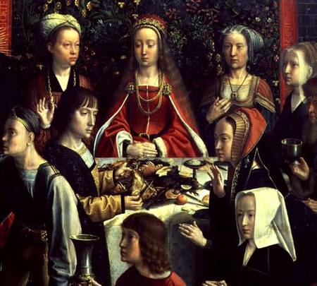 The Marriage at Cana, detail of the bride and surrounding guests von Gerard David
