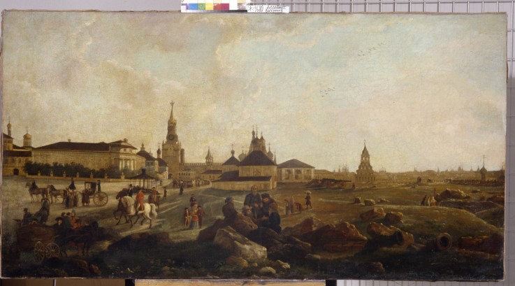 Blick vom Iwanowskaja Platz im Moskauer Kreml auf die Bischofsresidenz, den Erlöserturm und die Kirc von Gerard de la Barthe