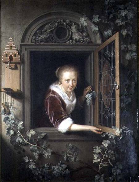 Young girl at the window von Gerard Dou