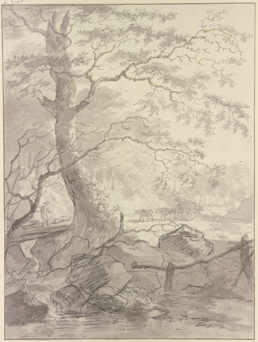 Eine Waldpartie, inmitten ein Karren mit zwei Ochsen von Gerard van Nijmegen