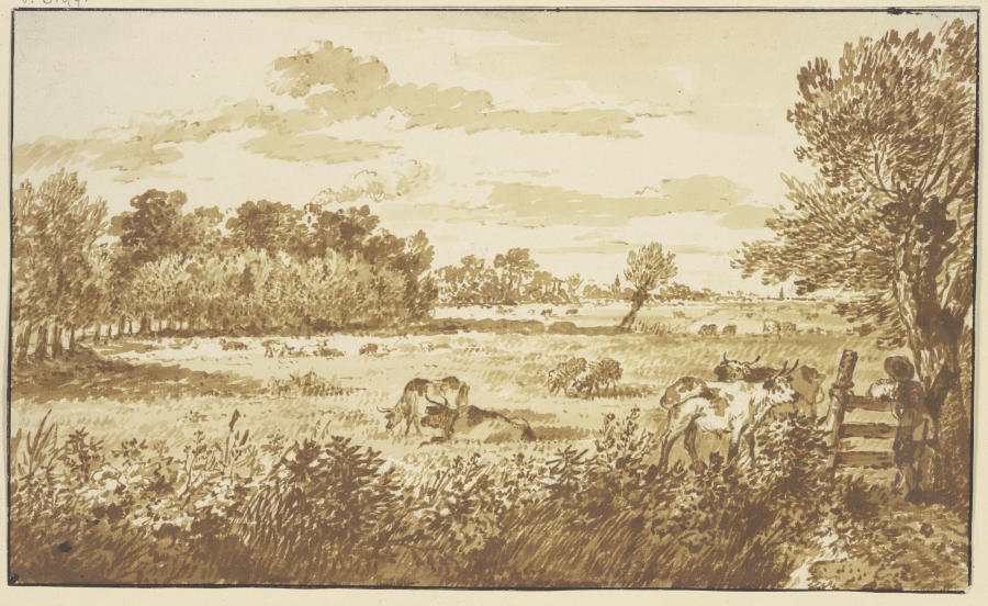 Waldwiese mit Vieh, rechts am Zaun der Hirte von Gerard van Nijmegen