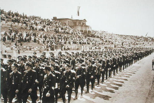 Parade of newly formed SS in the Deutsches Stade, Nuremberg, 11th-13th August, 1933, from 'Deutsche von German Photographer, (20th century)