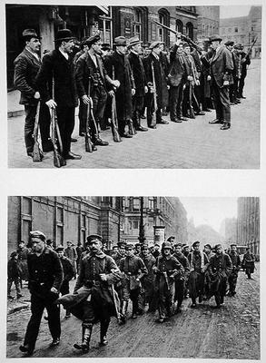 Rifle drill of the Spartacists (top) Revolutionary troops (bottom) on the 9th November 1918, from 'D von German Photographer, (20th century)