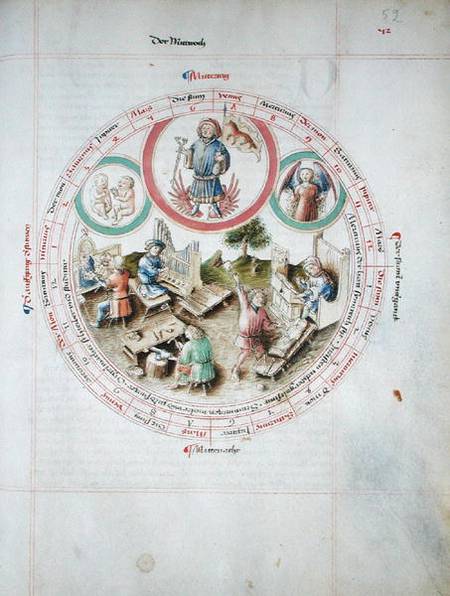 MS 2a Astron 1, fol 5.2 Astrological chart depicting Wednesday von German School