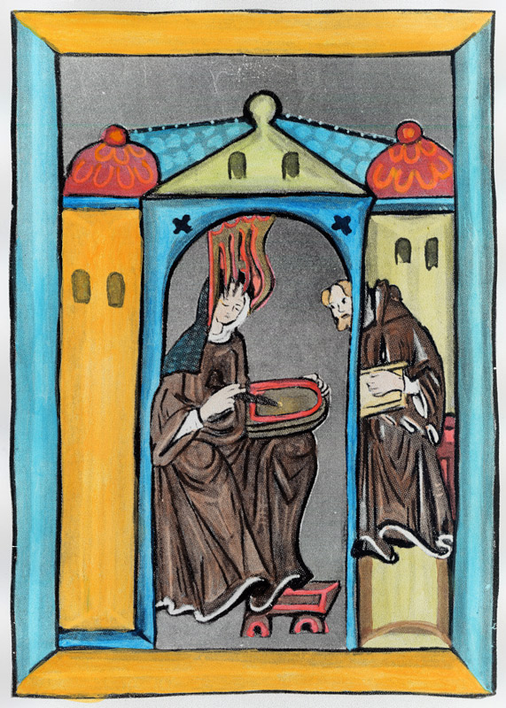 Hildegard of Bingen receiving the Light from Heaven, c. 1151 von German School
