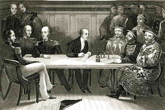 A conference at Chusan between Commodore Bremer and Chang, a Chinese official, on board the HMS Well von German School