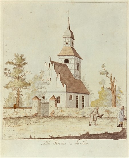 Church in Pankow, Berlin (coloured etching) von German School