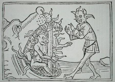The Devil Belial before the Gates of Hell, from 'Das Buch Belial', published in Augsburg von German School