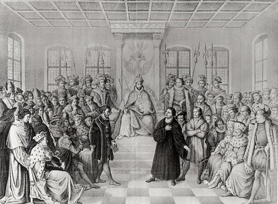 Martin Luther in front of Charles V (1500-58) at the Diet of Worms, 16th April 1521, from ''History  von German School