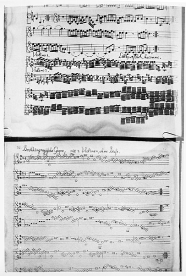 Score for Telemann''s Suite for two violins, the ''Gulliver Suite'', including the ''Chaconne of the von German School