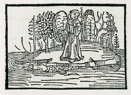 St. Brendan on the fish island, illustration from ''The Voyage of St. Brendan'' von German School