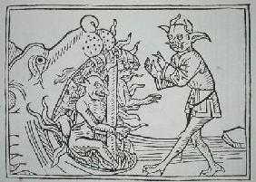 The Devil Belial before the Gates of Hell, from 'Das Buch Belial', published in Augsburg 1473