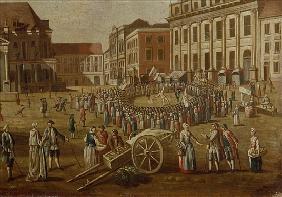 Street performers in the Alter Markt, 1771 (detail from 330438)