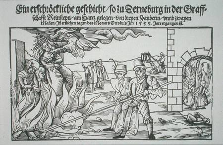 Three Witches Burned Alive, pamphlet illustration von German School