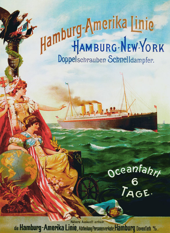 Poster advertising the Hamburg American Line von German School, (19th century)