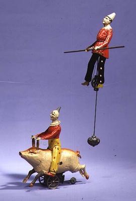 Clown on mechanical pig and tightrope walker, c.1900 1853