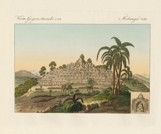 The temple of Buddha of Borobudur in Java von German School, (19th century)