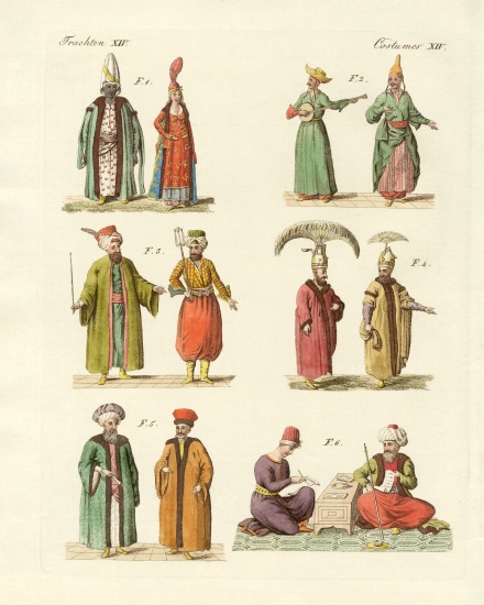 Turkish national costumes von German School, (19th century)