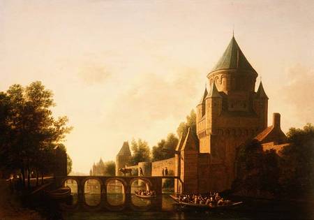 Evening View of the Kleine Houtpoort in Haarlem (panel) von Gerrit Adriaensz Berckheyde