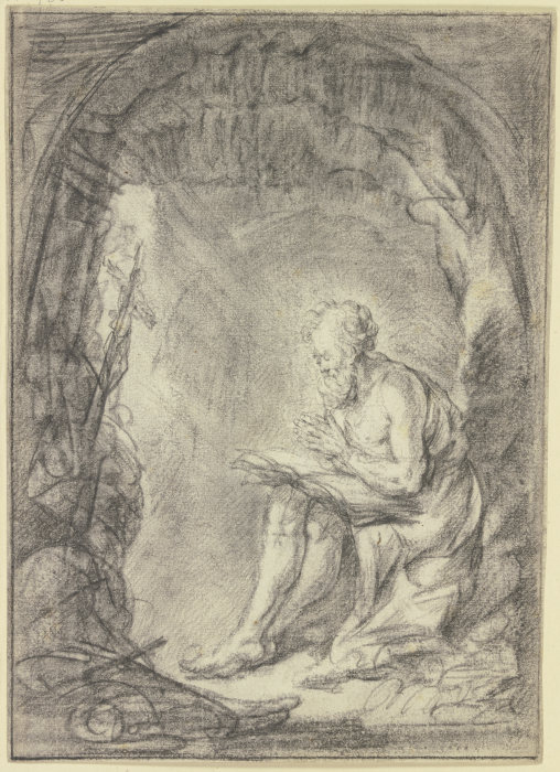Hieronymus betend in der Höhle sitzend von Gerrit Dou