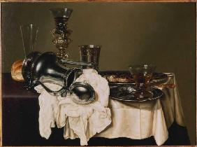 Stillleben mit  Römern, einem Silberkelch, Zinntellern und einem Weinglas 1643