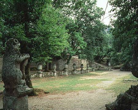 View of the Xisto with heraldic bears and acorns, from the Parco dei Mostri (Monster Park) gardens l von Giacomo Barozzi  da Vignola
