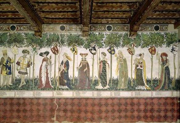 The Nine Worthies and the Nine Worthy Women, detail of Charlemagne, Godfrey de Bouillon, Delphine, I von Giacomo Jaquerio
