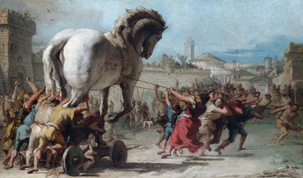Die Prozession des Trojanischen Pferdes nach Troja von Giandomenico Tiepolo