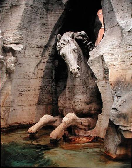 The Fountain of the Four Rivers, detail of a horse, 1648-51 (granite, marble & travertine) von Gianlorenzo Bernini