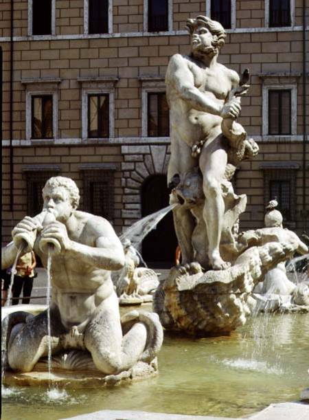 The Moro Fountain, detail of river gods and monsters von Gianlorenzo Bernini