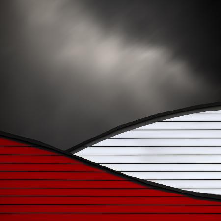 Welliges rot-weißes Dach