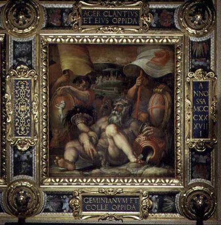 Allegory of the towns of San Gimignano and Colle Val d'Elsa from the ceiling of the Salone dei Cinqu von Giorgio Vasari