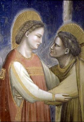 The Visitation, detail of the Virgin embracing St. Elizabeth c.1305