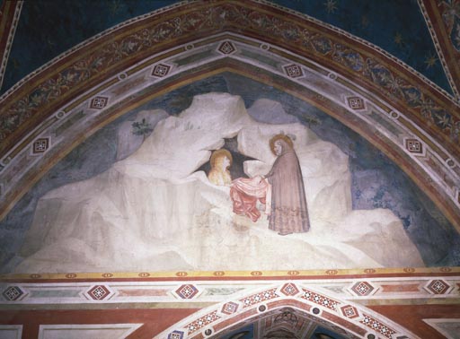 Zosimas reicht der hl. Maria Magdalena in der Wueste einen Mantel, um ihre Bloesse zu bedecken von Giotto (Schule)