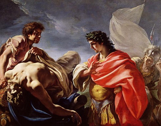 Achilles Contemplating the Body of Patroclus von Giovanni Antonio Pellegrini