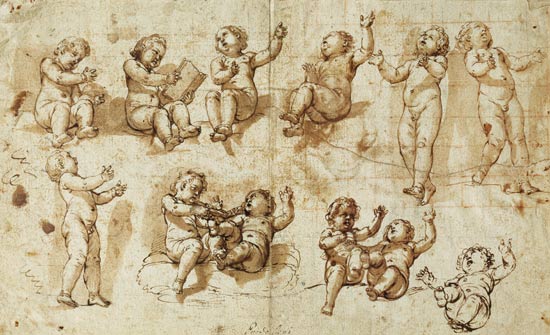 Studies of Putti (pen, ink, wash and chalk) von Giovanni Baglione