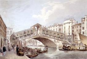 The Ponte di Rialto, Venice, engraved by Lefevre (litho) 16th