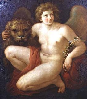 Peace, holding a lion's head holding a
