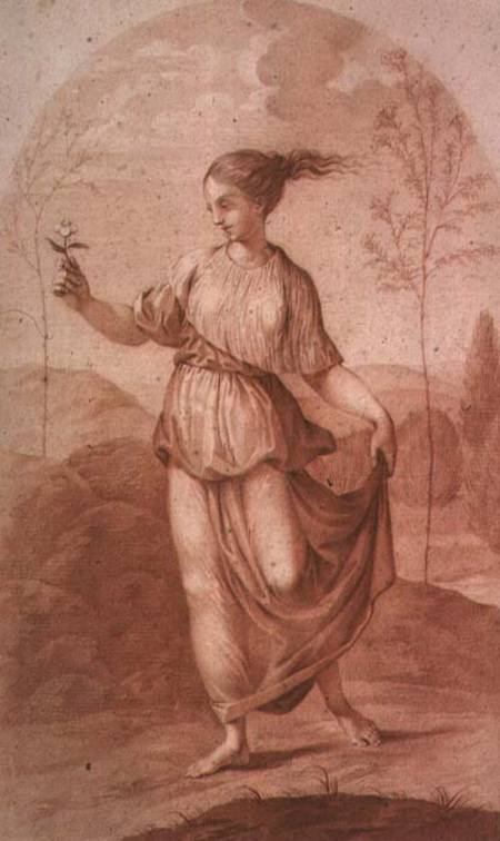 A Young Woman walking bare-footed in a Landscape von Giovanni Battista Cipriani