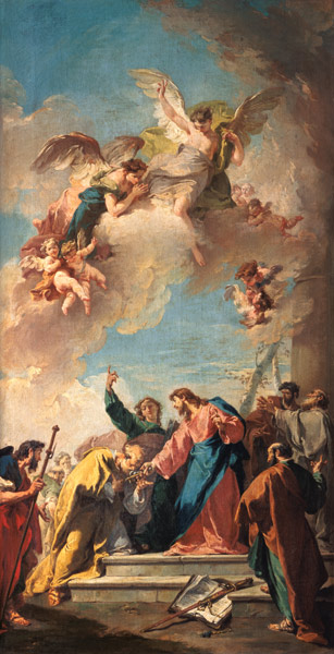 Christus übergibt Petrus die Schlüssel zum Paradies. von Giovanni Battista Pittoni