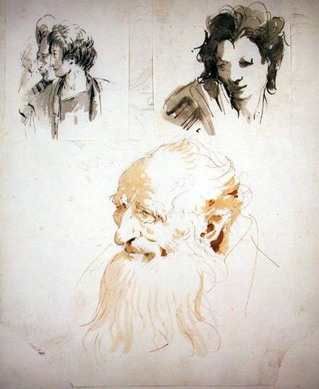 Three Studies of Heads (pen von Giovanni Battista Tiepolo