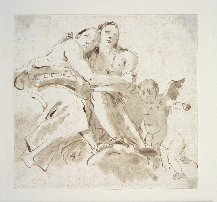 Zwei weibliche Figuren und zwei Putten auf Wolken von Giovanni Battista Tiepolo