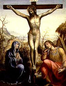 Der gekreuzigte Jesus mit Maria und Johannes. von Giovanni Bazzi Sodoma